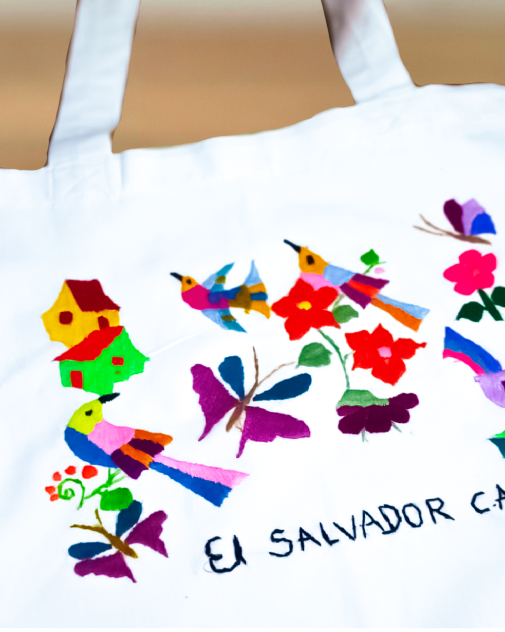 White embroidered canvas bag