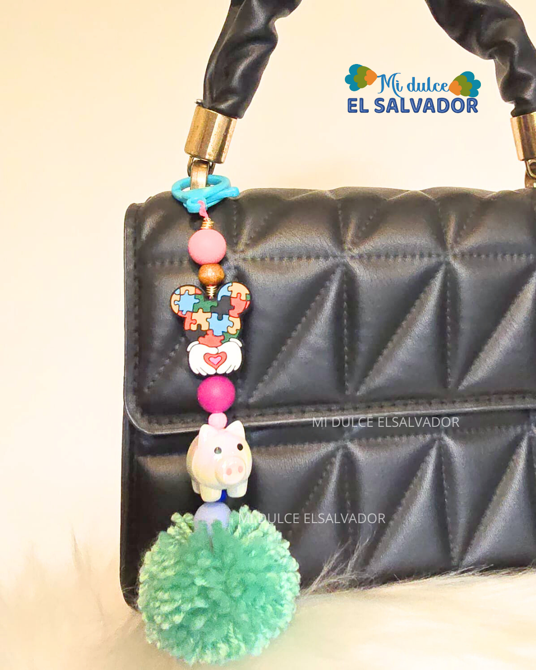 Piggy pom-pom bag charm