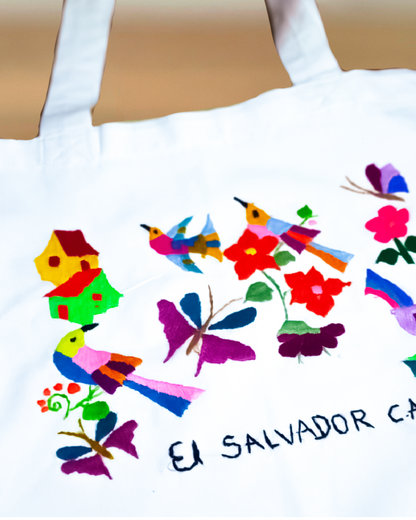 White embroidered canvas bag