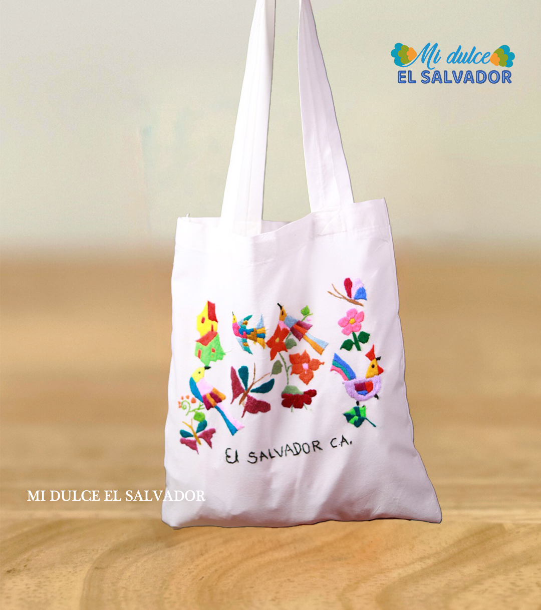 White embroidered canvas bag