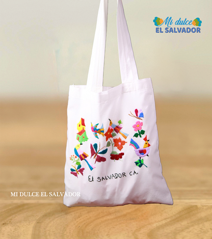 White embroidered canvas bag