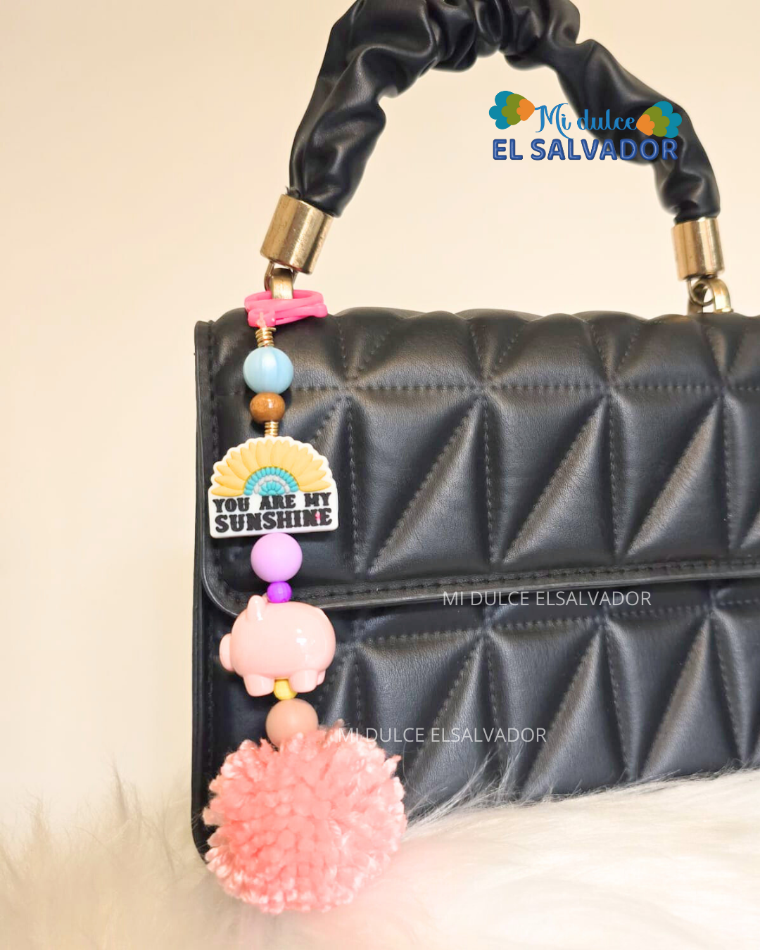 Piggy pom-pom bag charm