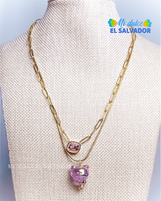 Iridescent teddy bear necklace