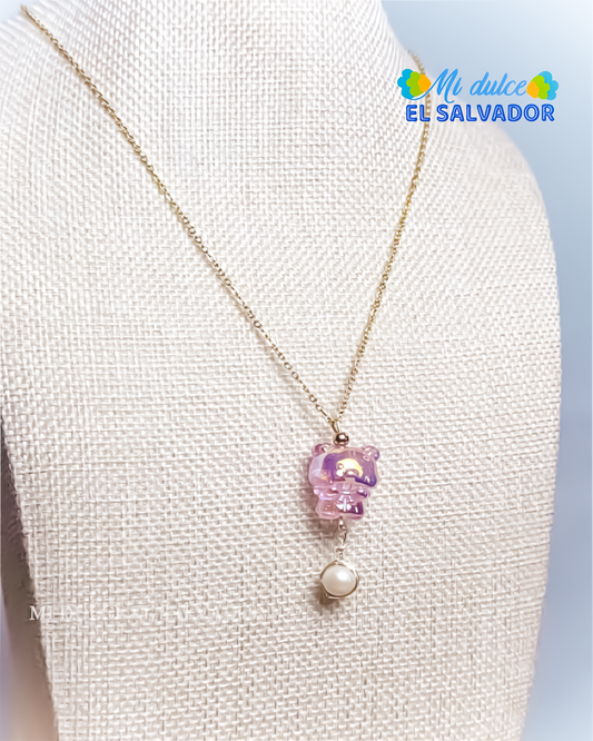Teddy bear and cultured pearl necklace