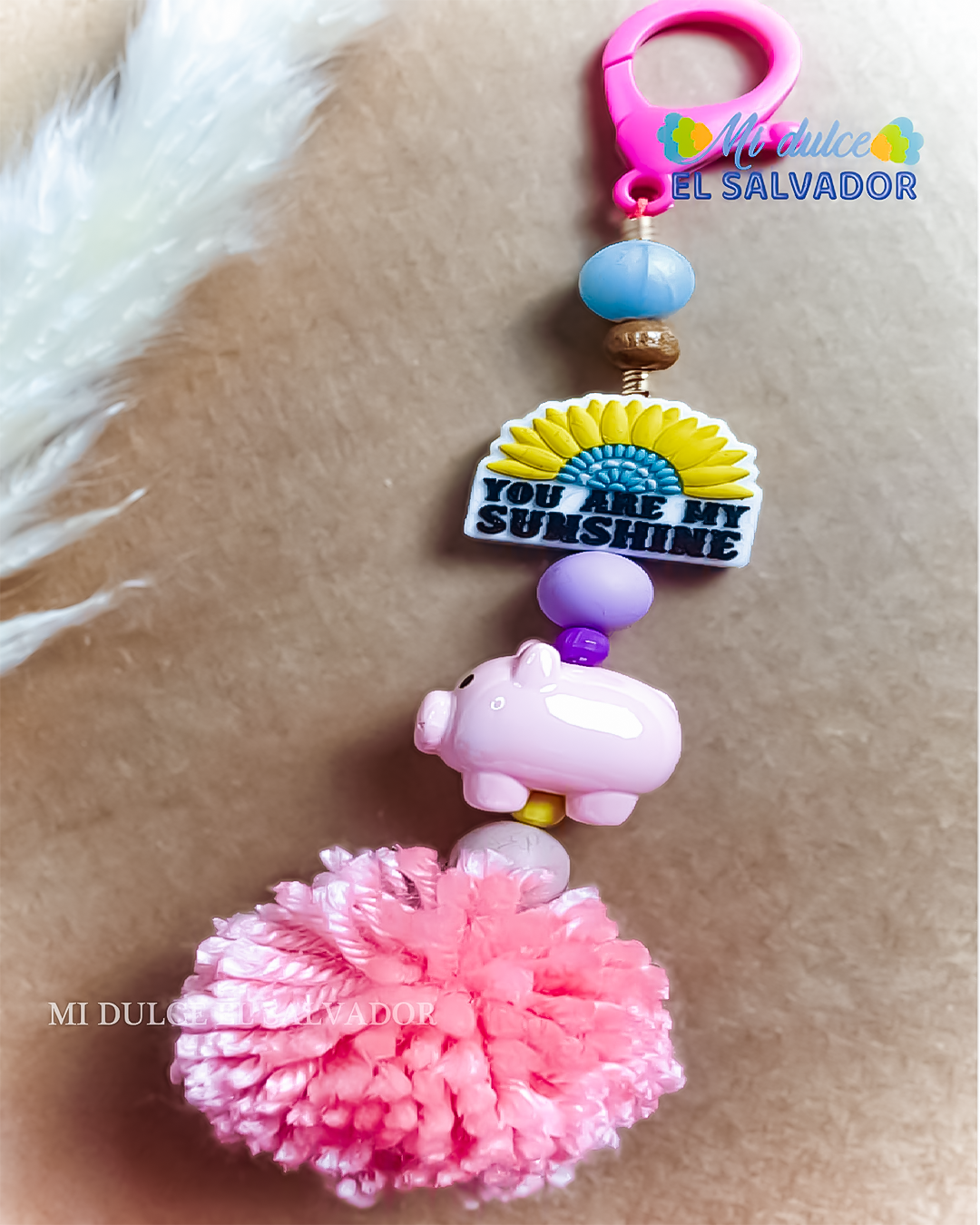Piggy pom-pom bag charm
