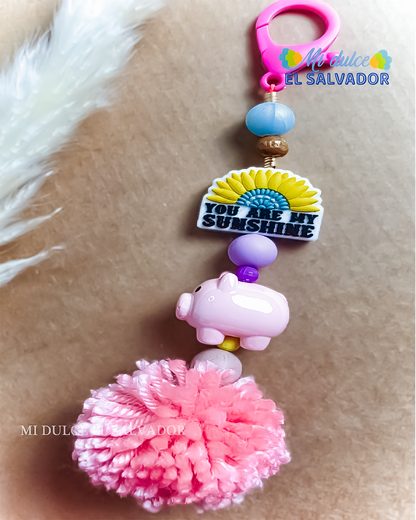 Piggy pom-pom bag charm