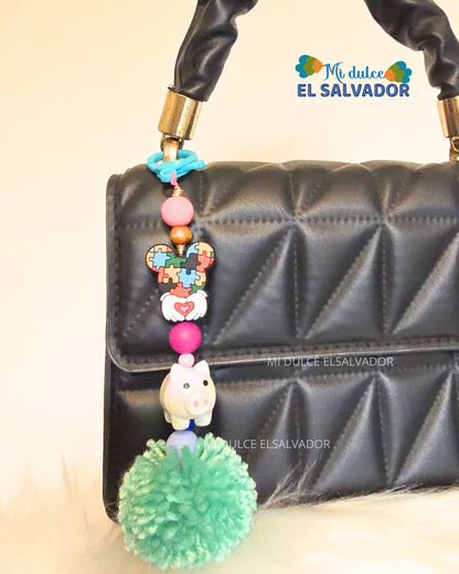 Piggy pom-pom bag charm